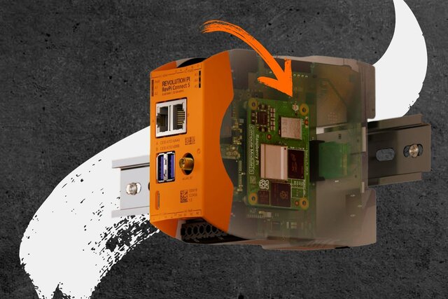 Industrial Raspberry Pi with visible Raspberry Pi Compute Module inside